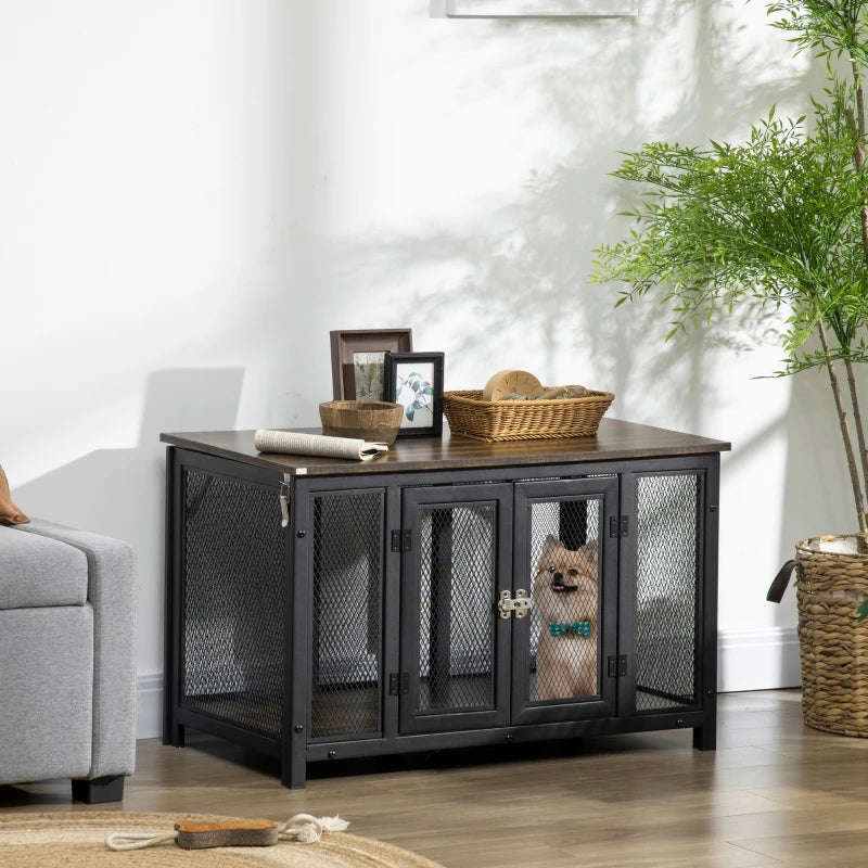 PawHut Heavy Duty Dog Crate Furniture with Removable Tray, Indoor Kennel End Table for Small Medium Dogs, Black