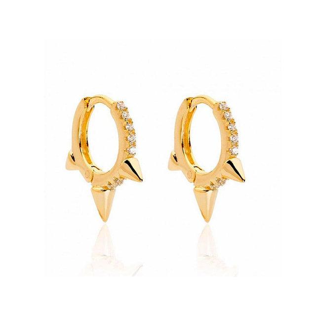 BOAKO 2021 Trend Silver Gold Color Spike Hoop Earrings for Women Punk Zircon Crystal Small Loop Earring Fashion Jewelry Gifts