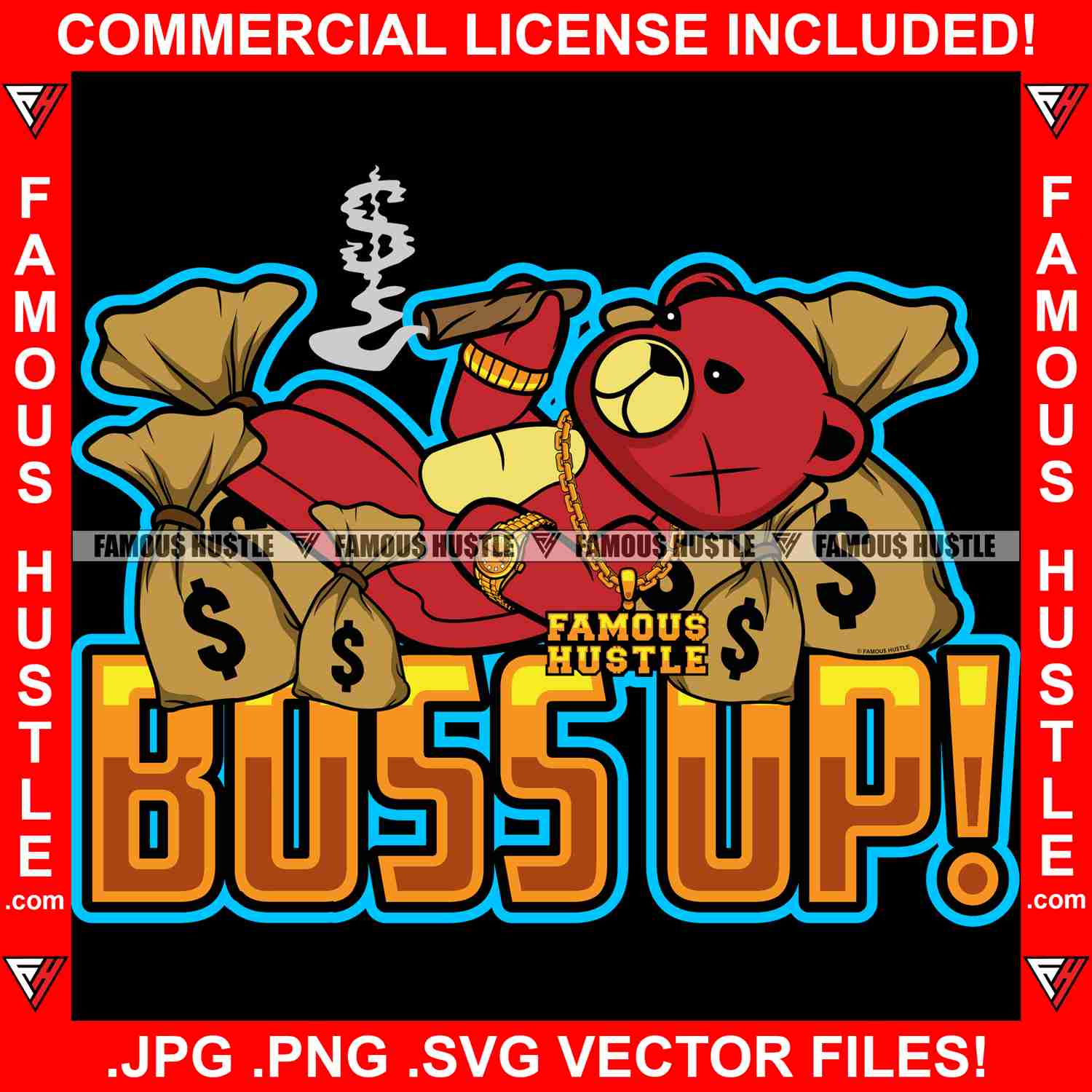 Boss Up Famous Hustle Gangster Teddy Bear Graphic Design T-Shirt Print