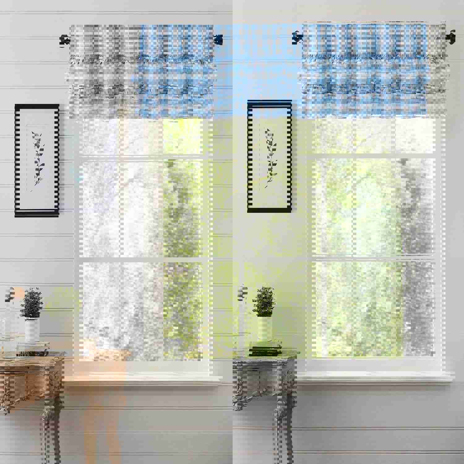 Annie Blue Buffalo Check Ruffled Lined Valance 60