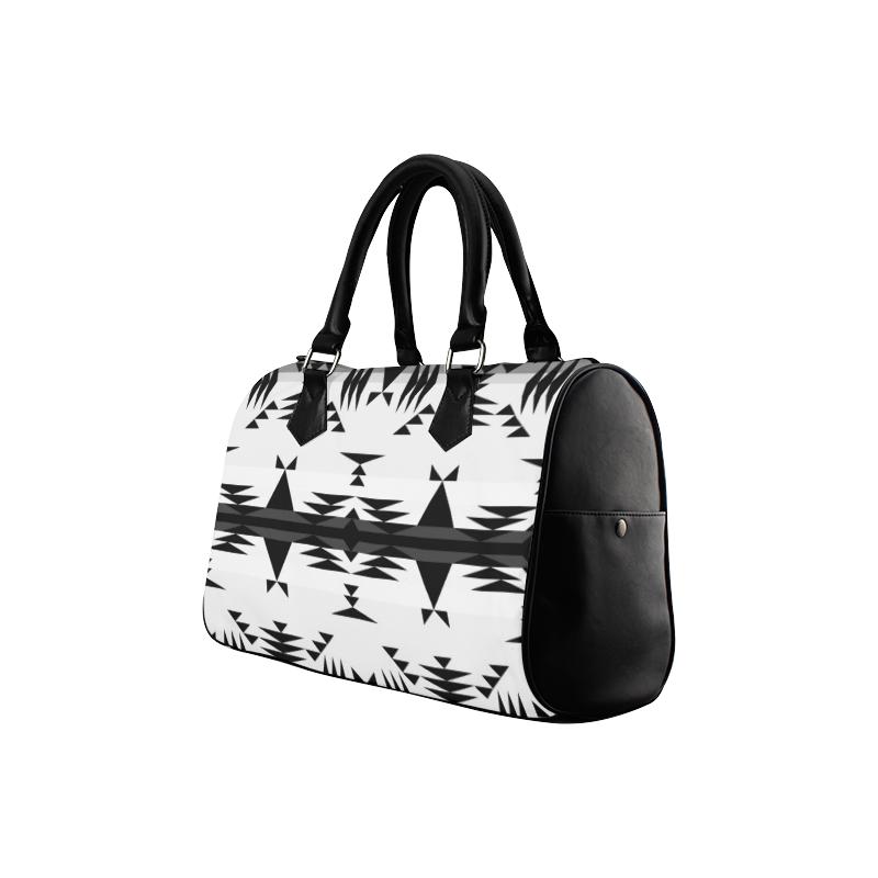 Between the Mountains White and Black Boston Handbag