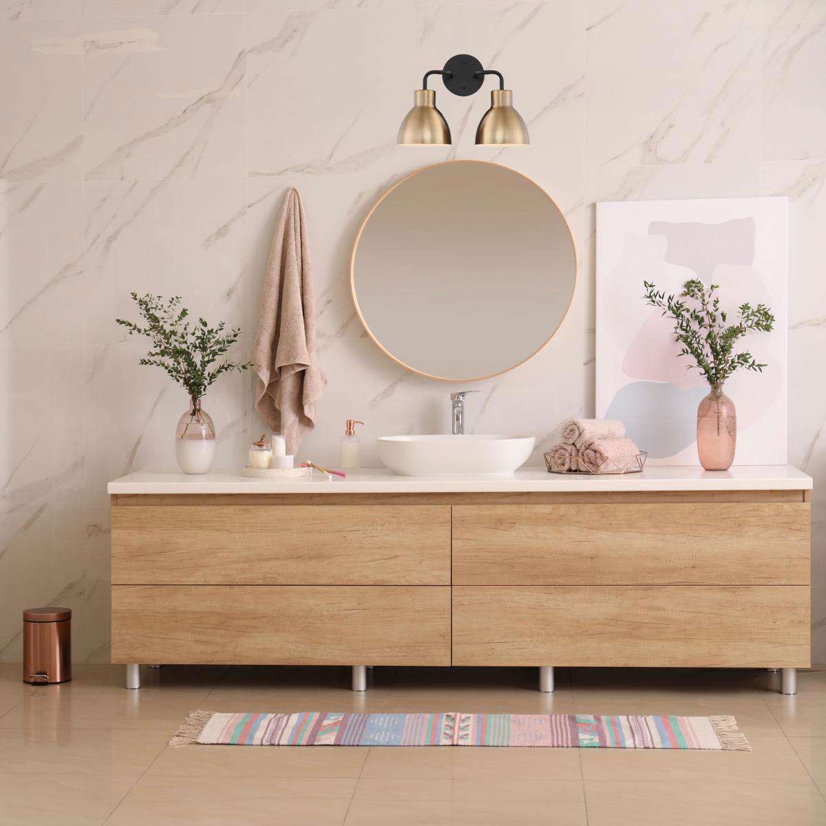 Sloan 2 Light Vanity - Matte Black and Burnished Brass Finish