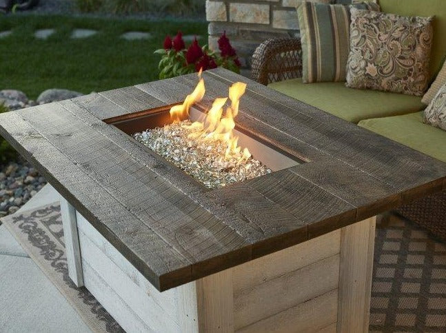OGC Alcott Rectangular Gas Fire Pit Table with Modern Farmhouse Design