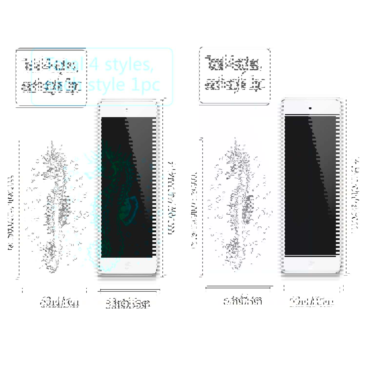 Craspire PVC Wall Sticker Set, Sea Horse Pattern, 4 Styles for Window or Stairway Decoration