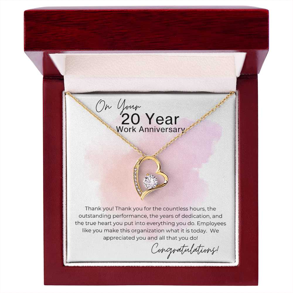 Forever Love Heart Pendant Necklace - 20 Year Work Anniversary Gift