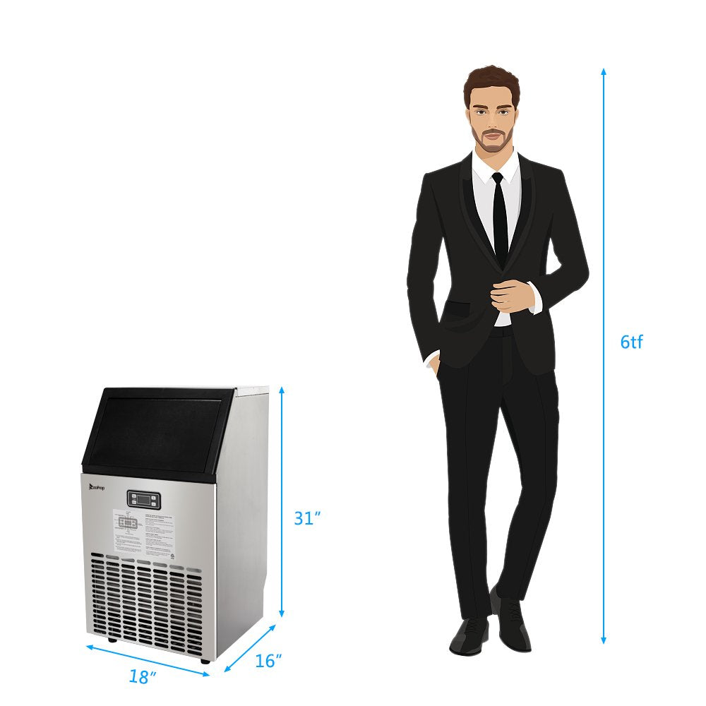 Segmart Commercial Ice Machine - 99lbs/24h, 33lbs Storage, Stainless Steel