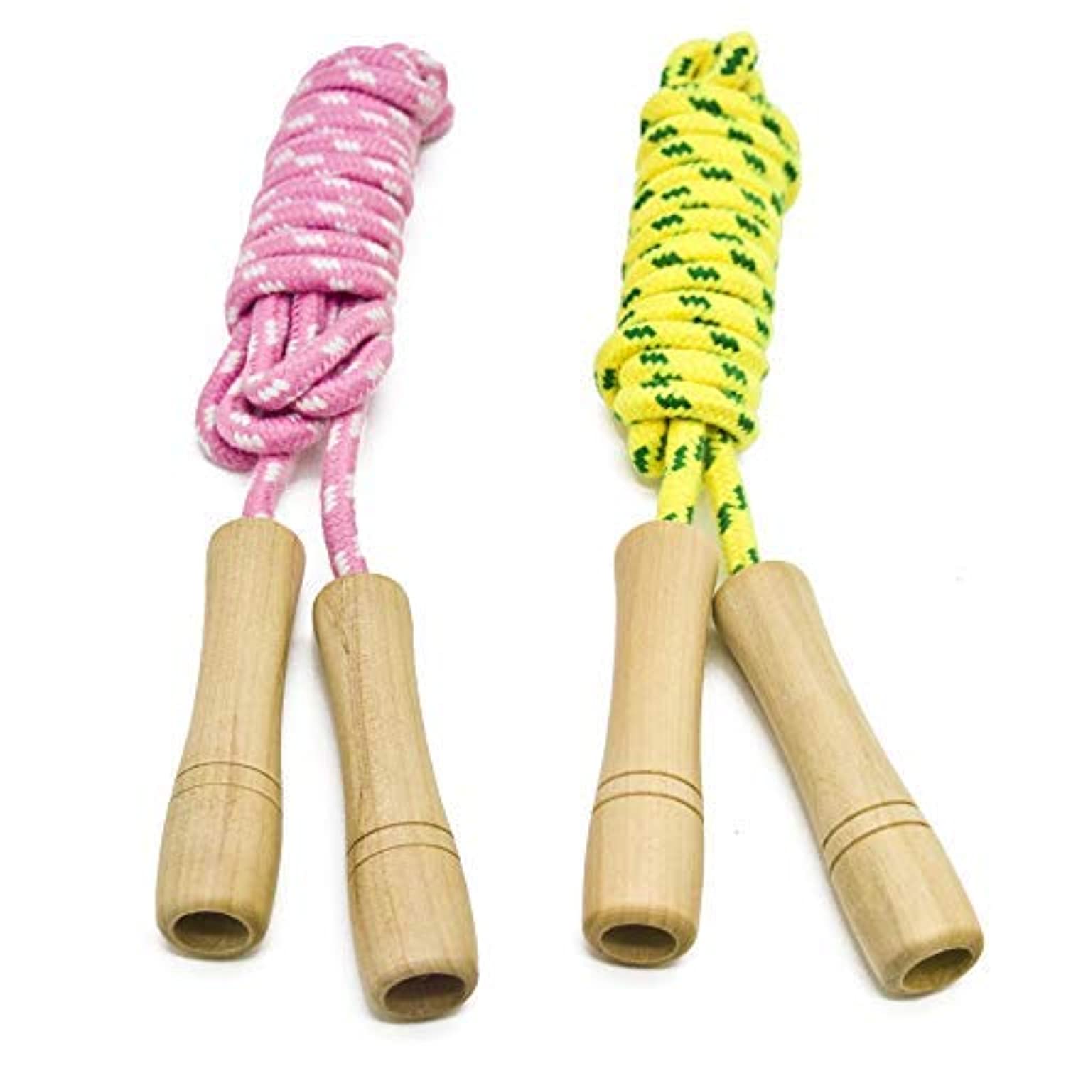 Homello Cotton Jump Rope for Kids - Wooden Handle, Adjustable, Pack of 2 (Yellow+Pink)