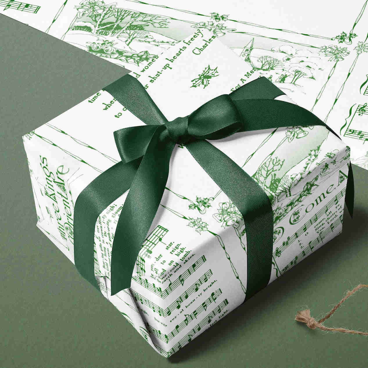 Vintage Christmas Carol Wrapping Paper Rolls | Green Holiday Music Sheets Gift Wraps