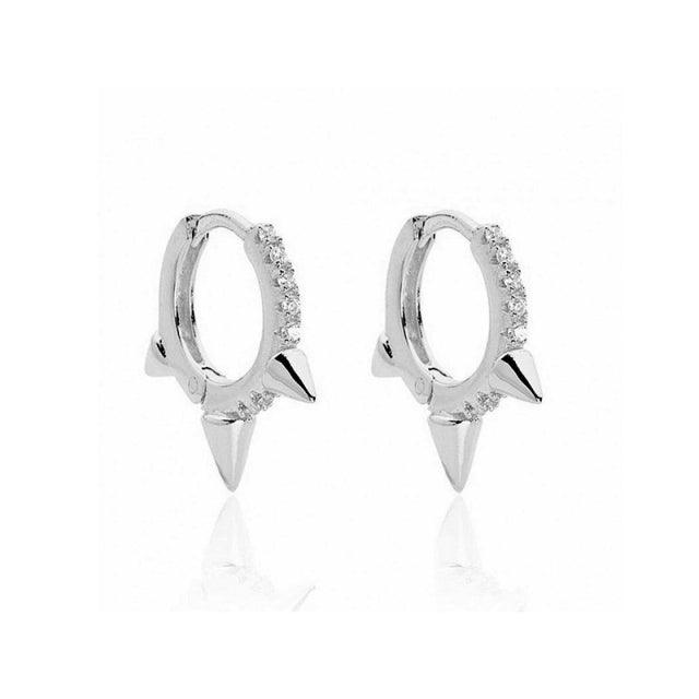 BOAKO 2021 Trend Silver Gold Color Spike Hoop Earrings for Women Punk Zircon Crystal Small Loop Earring Fashion Jewelry Gifts