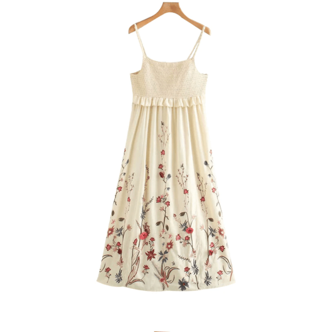 Fashion Floral Ruffled Linen Midi Dress