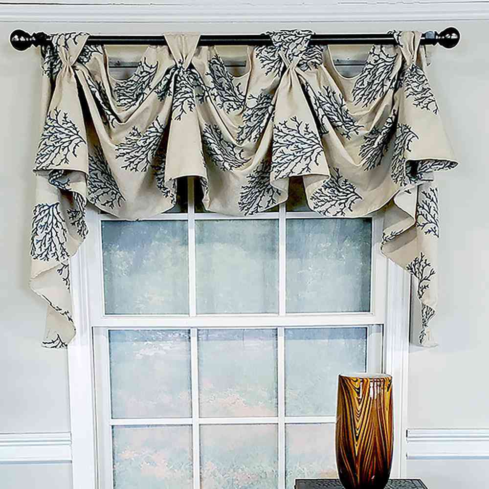 RLF Home Luxurious Modern Design Classic Deep-Sea Victory Swag 3-Scoop Window Valance 50 x 25