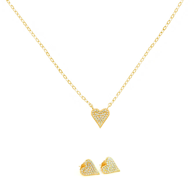 Eva Heart Necklace & Earring Set - Sterling Silver or Gold Plated
