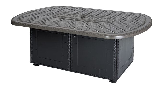 Gensun - Grand Terrace Cast Aluminum 72 x 52 Oval Gas Fire Pit Top with Paradise Rectangular Dining Height Fire Pit Base | 1034GTB1