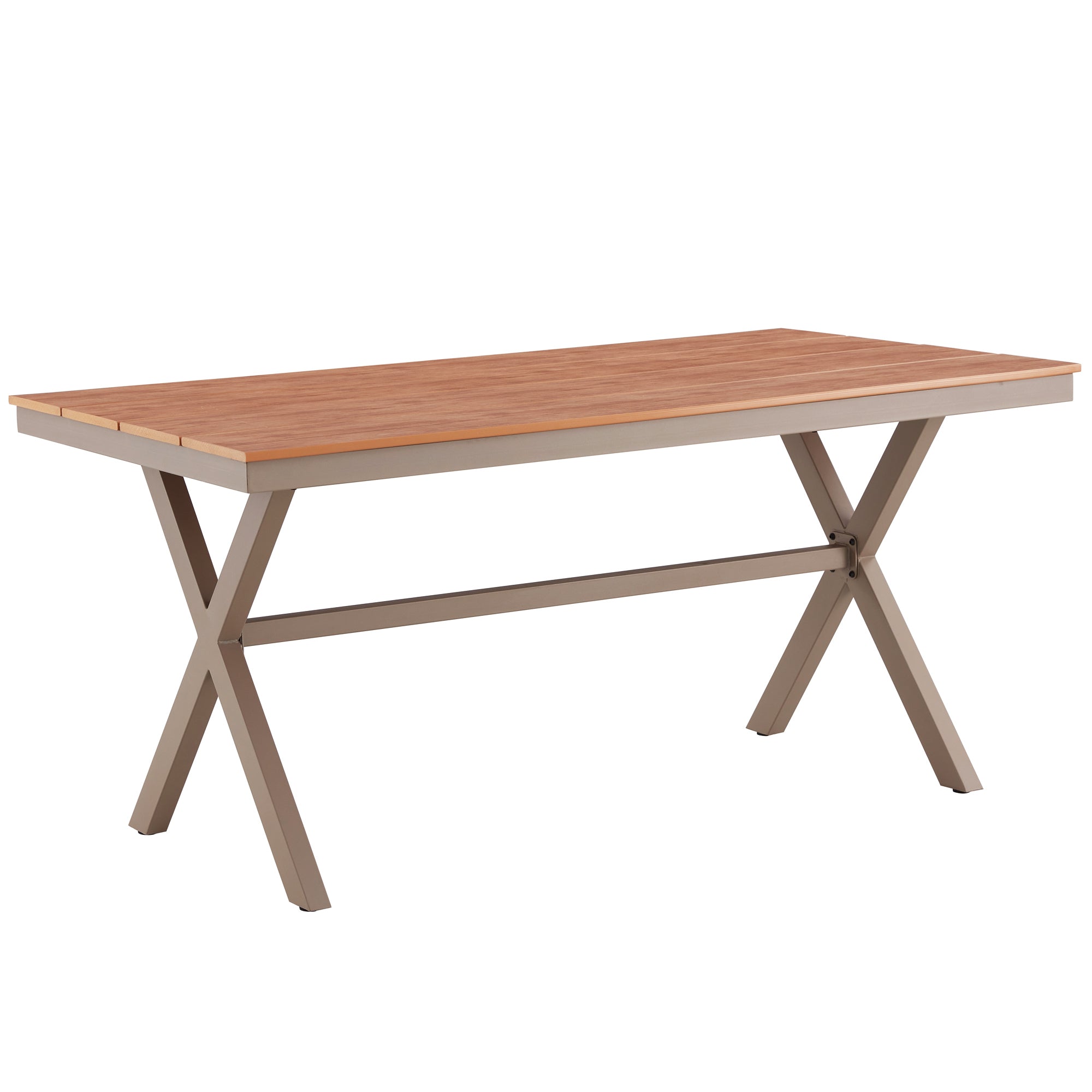 Outdoor Patio Dining Bistro Table for 4-6, Rectangle Plastic Wood Tabletop with Metal Steel Frame