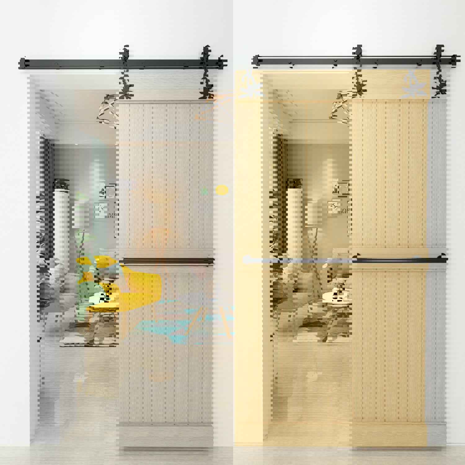 Non-Bypass Sliding Barn Door Hardware Kit with Flower Design Roller