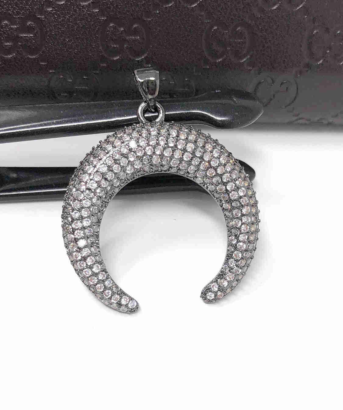 CZ Micro Pave Double Horn Moon Crescent Pendant for DIY Jewelry Making