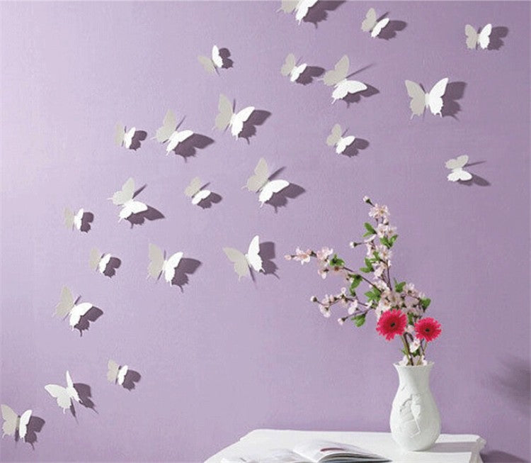 Qfdian 24Pcs/Lot PVC 3D DIY Butterfly Wall Stickers for Home Decor