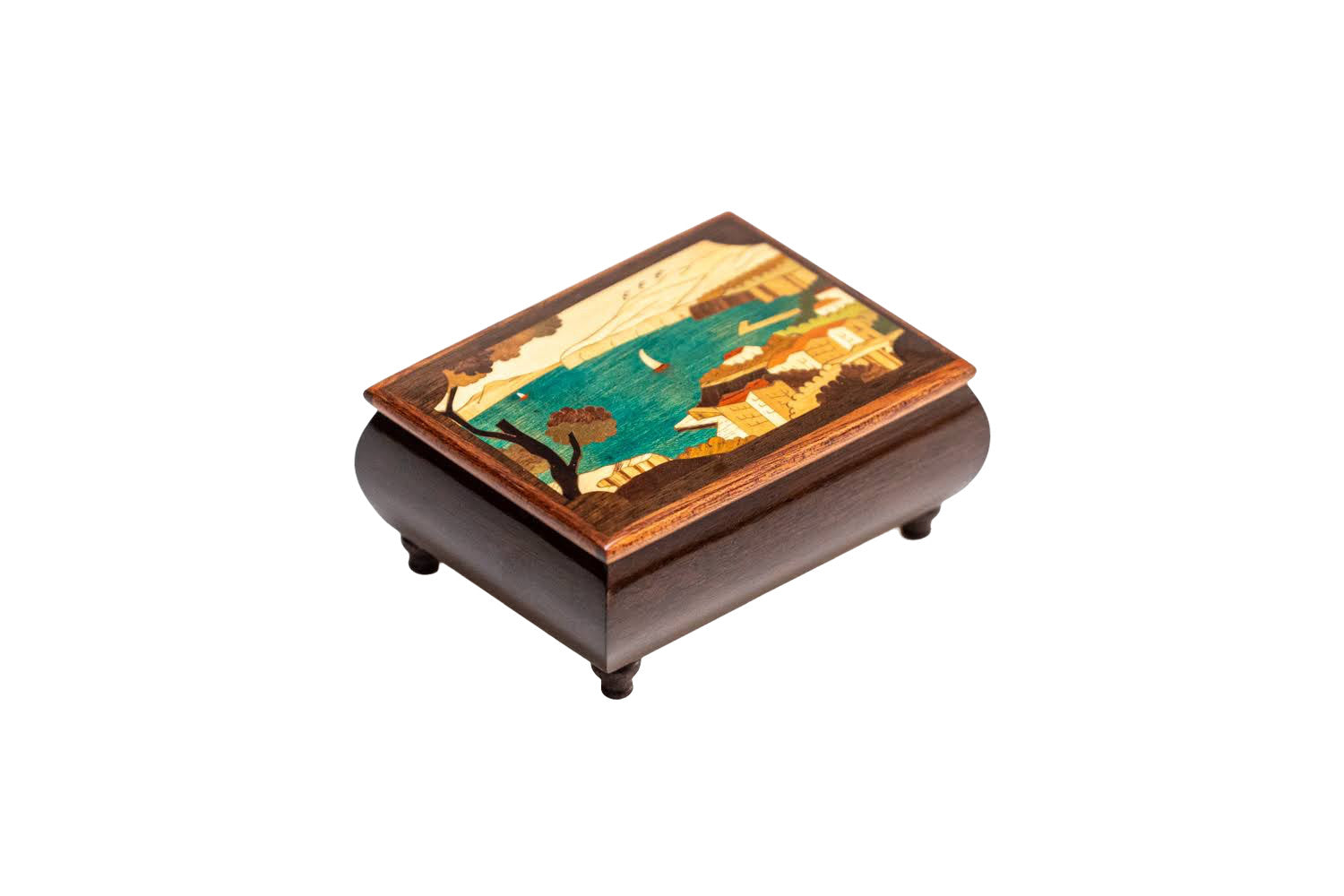 Sorrento Music Box Brown Sea Scene in Glossy Finish
