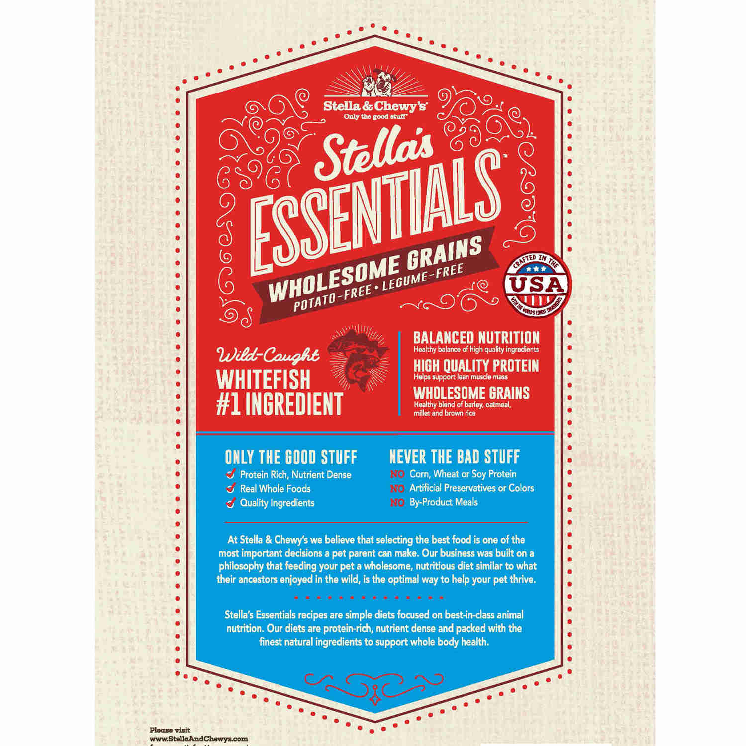 Stella's Essentials - Wild-Caught Whitefish with Salmon Recipe & Ancient Grains Dry Dog Food