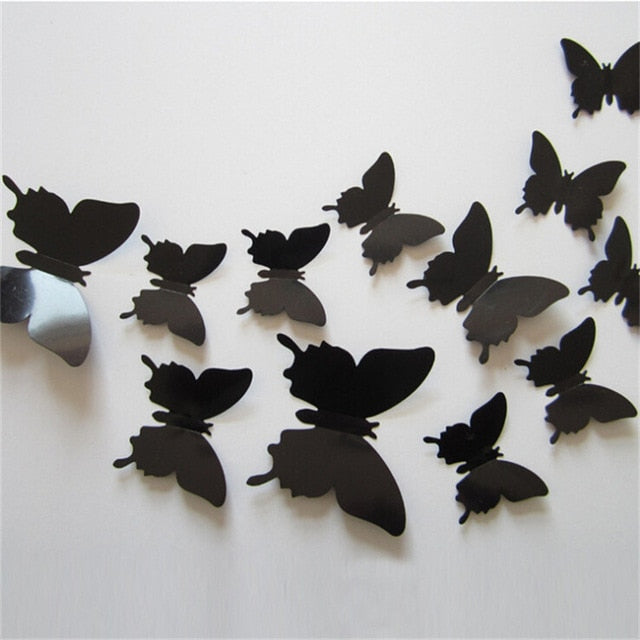 Qfdian 24Pcs/Lot PVC 3D DIY Butterfly Wall Stickers for Home Decor
