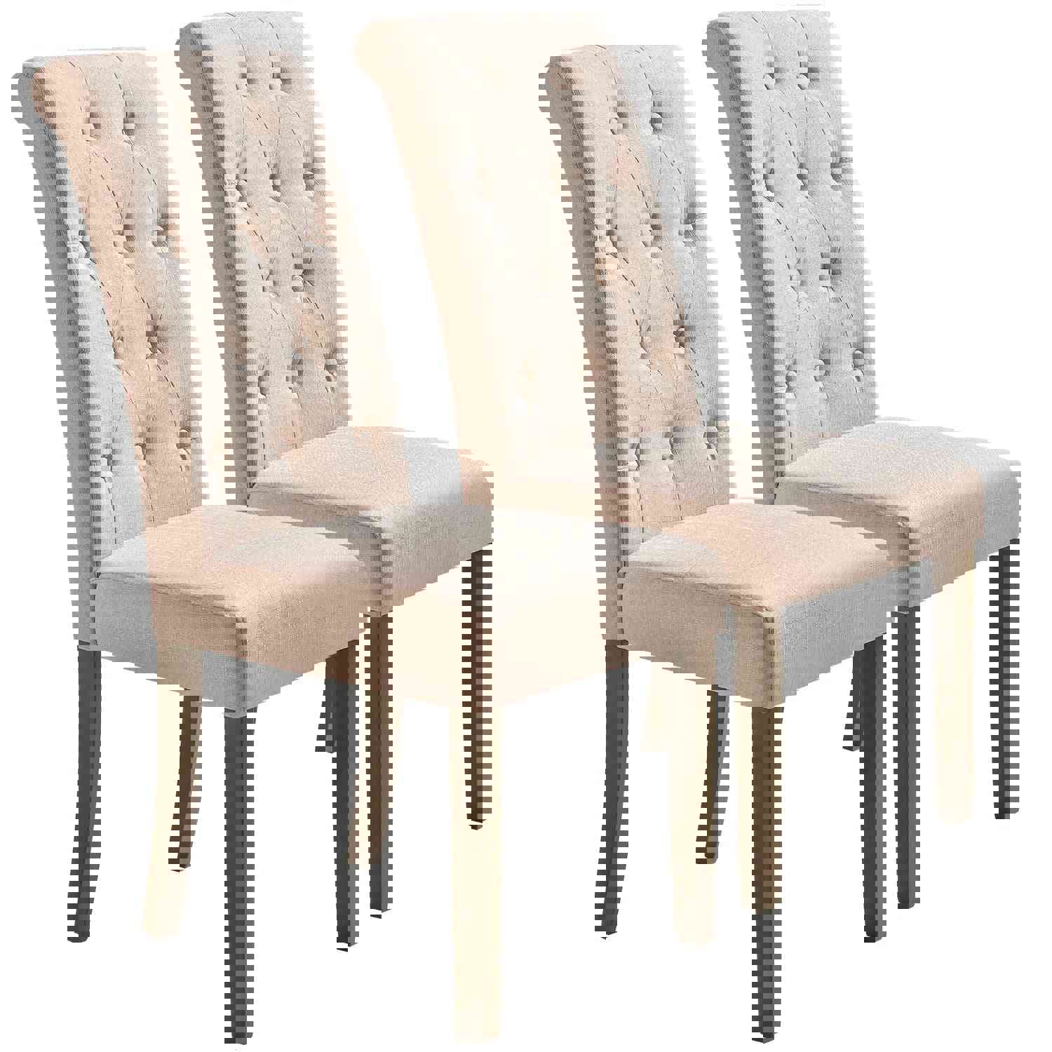 Beige Tufted Dining Chairs Set of 2, Upholstered High Back Padded Dining Chairs with Solid Wood Legs