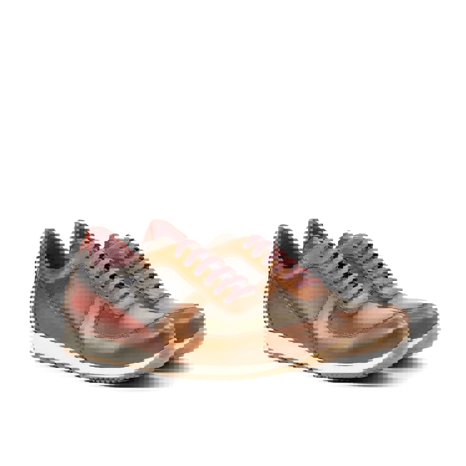 DapperFam Cesare Mens Italian Leather Trainer in Cognac, Med Brown, Navy, Red