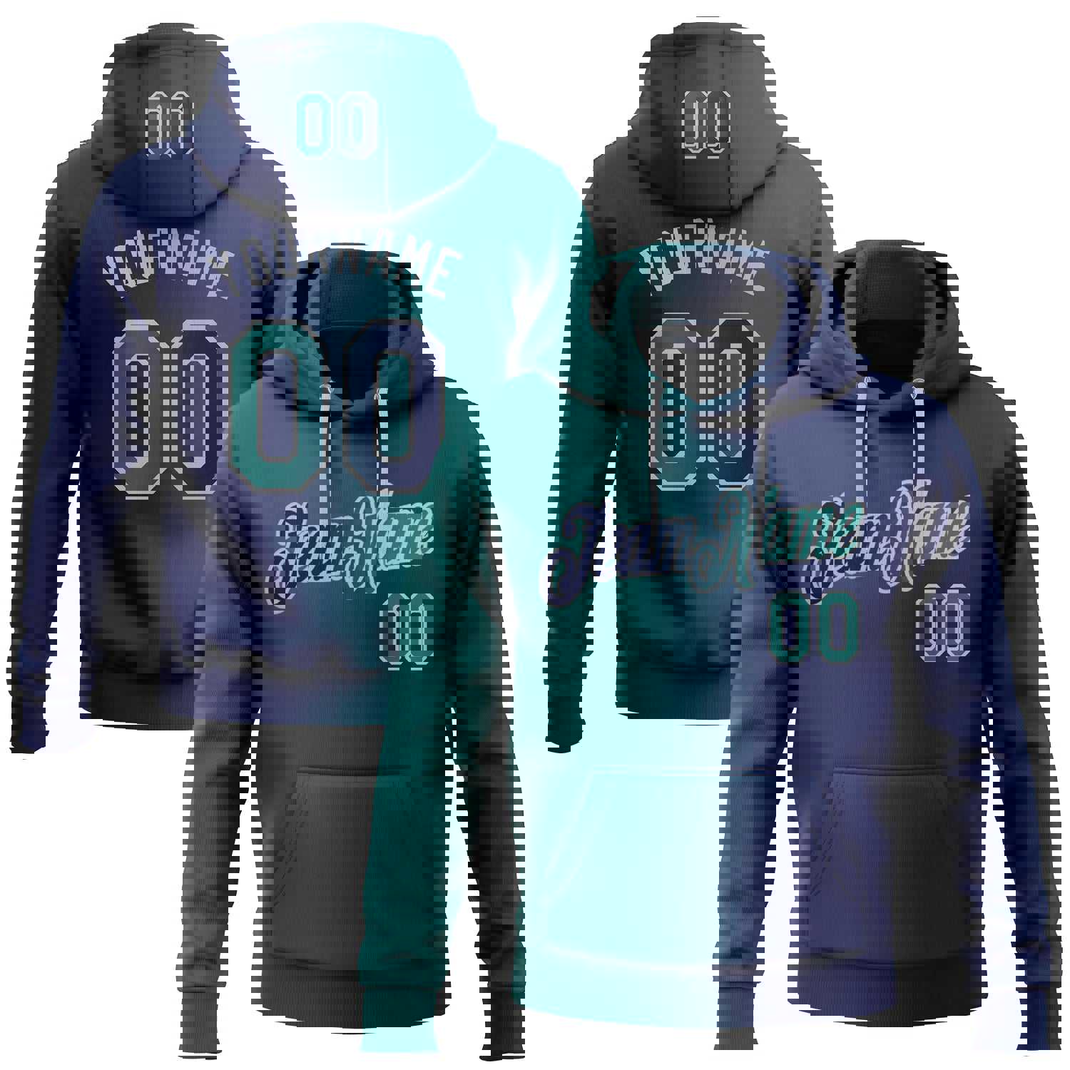 Custom Stitched Navy Teal-Gray Gradient Fashion Sports Pullover Sweatshirt Hoodie