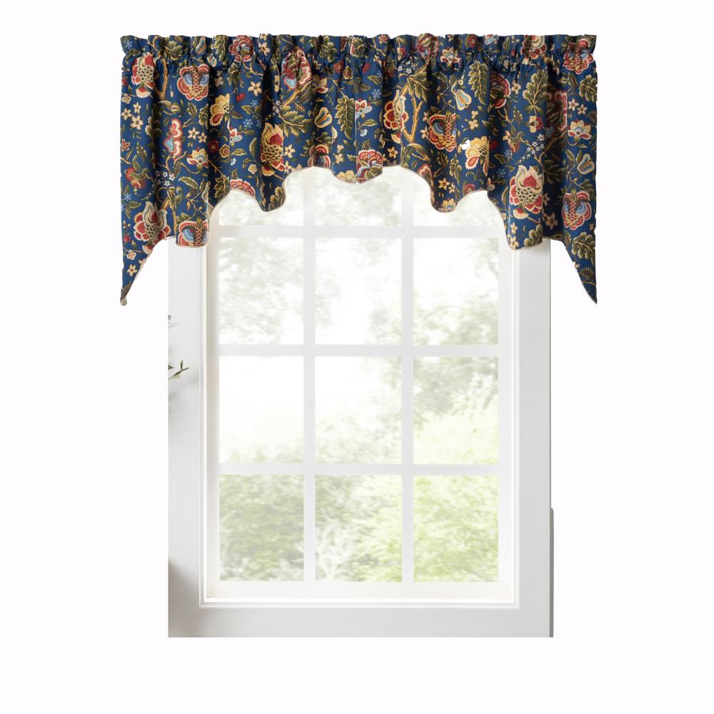 Ellis Curtain Regency Swag Shaped 3 Rod Pocket Valances for Windows - Navy Blue