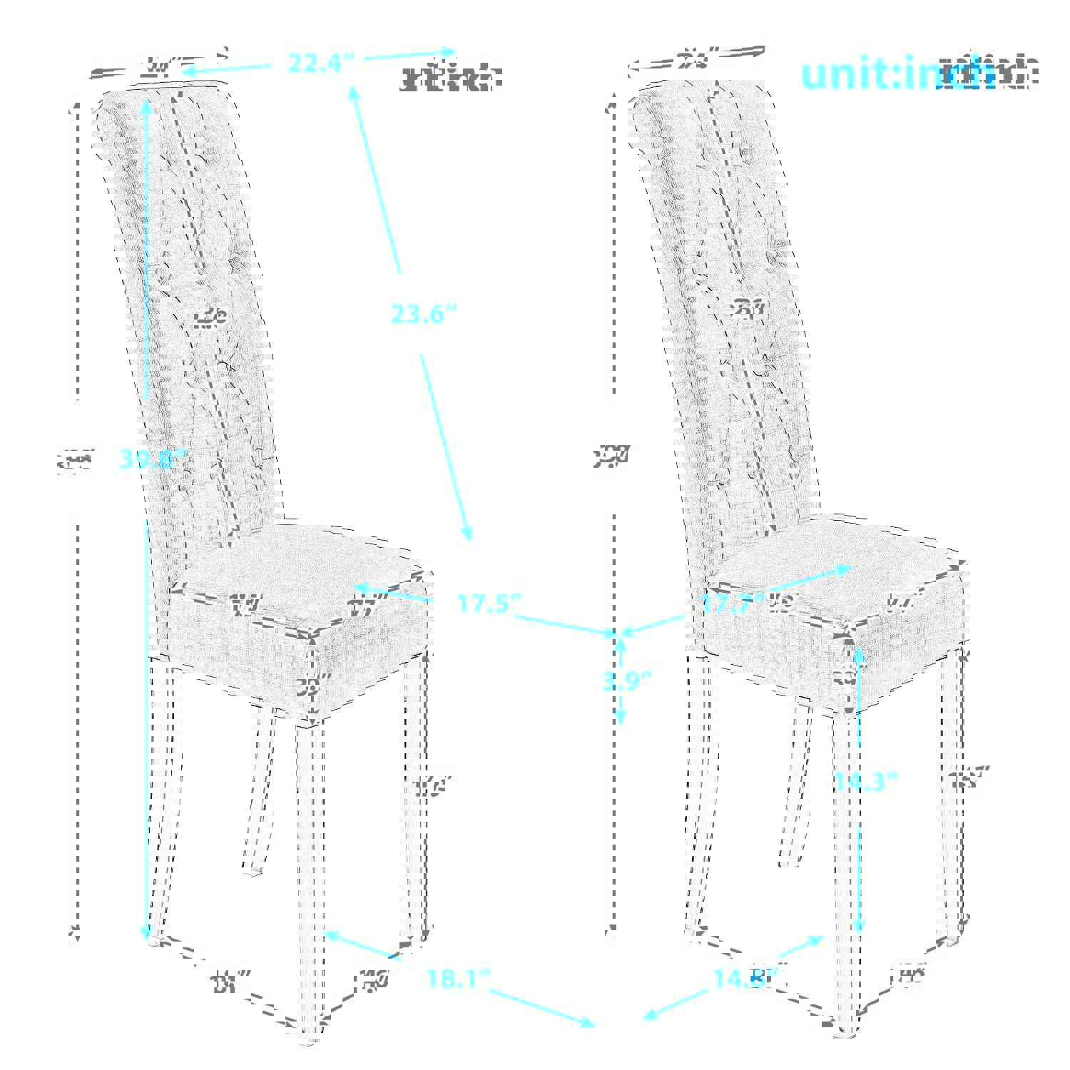 Beige Tufted Dining Chairs Set of 2, Upholstered High Back Padded Dining Chairs with Solid Wood Legs