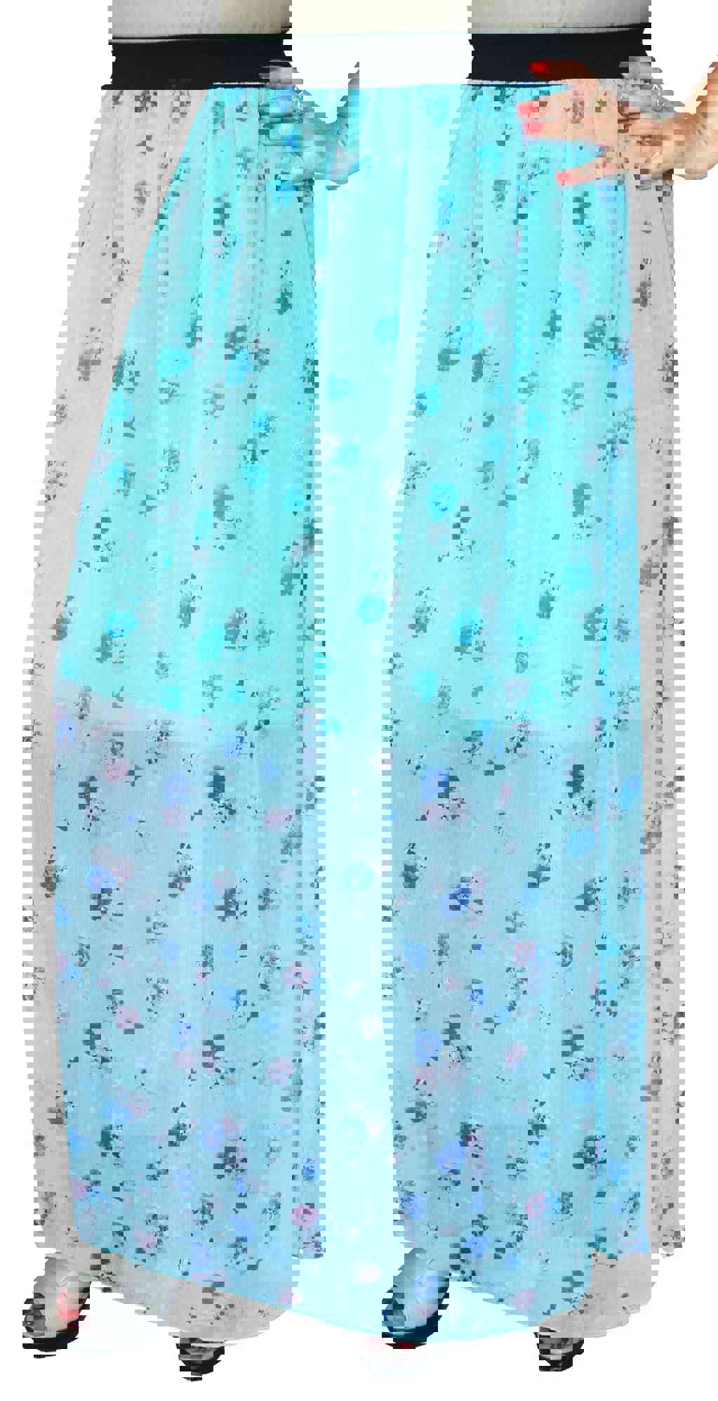 Printed Chiffon Women's Long Skirt - Elegant Indian Summer Skirt (Blue)