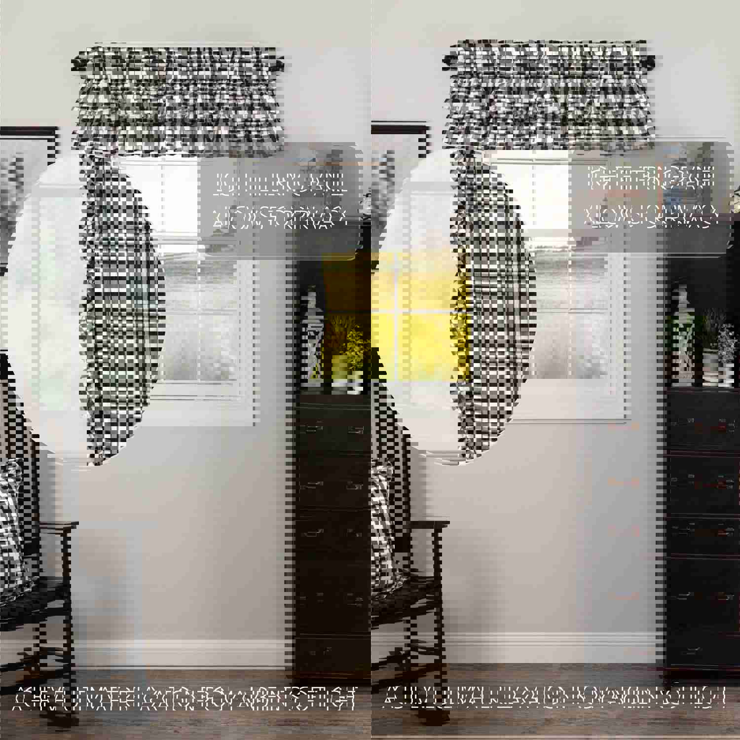 Annie Buffalo Black Check Ruffled Valance 16x72 - Classic Farmhouse Style Window Decor