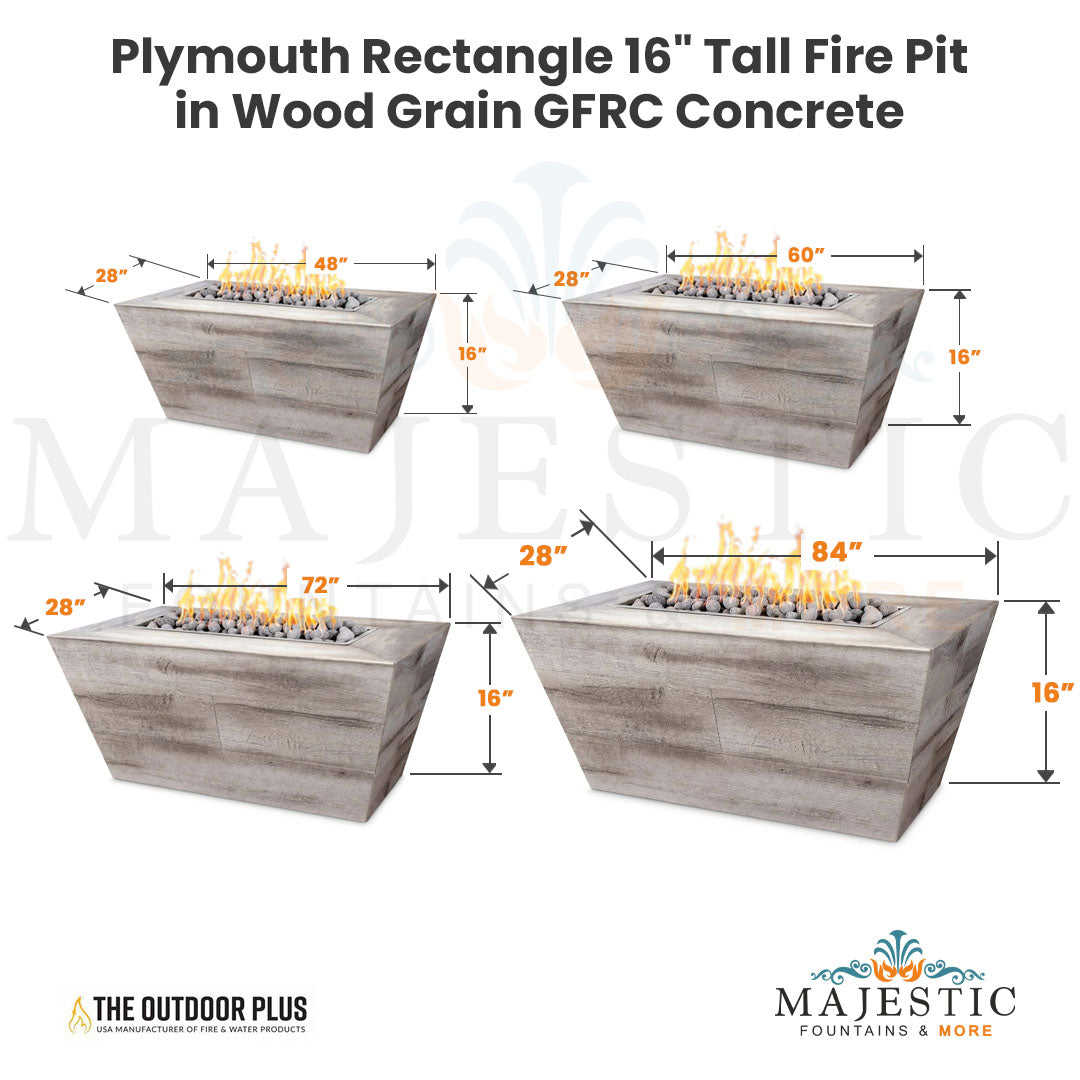 The Outdoor Plus Plymouth Rectangle 16 Tall Fire Pit in Woodgrain Concrete + Free Cover