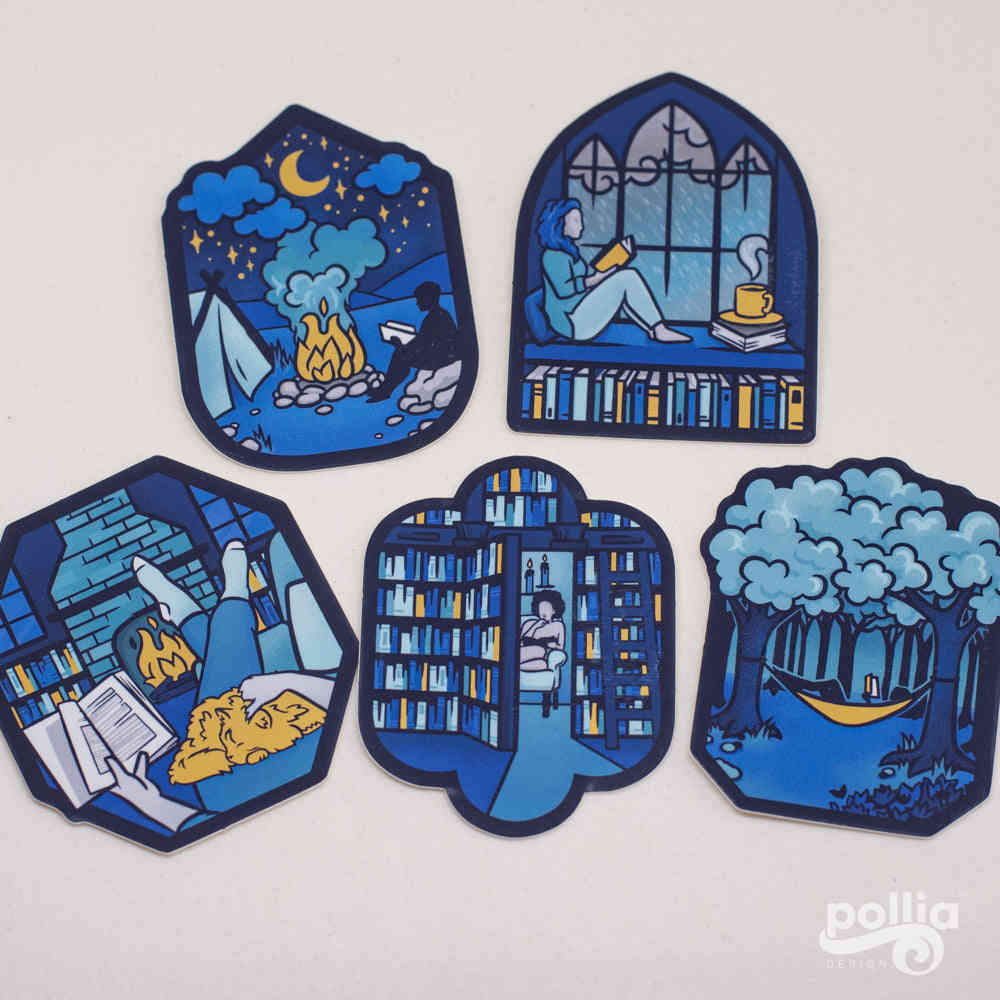 Bookish & Beyond Stickers - Glossy Vinyl with Gold Accents