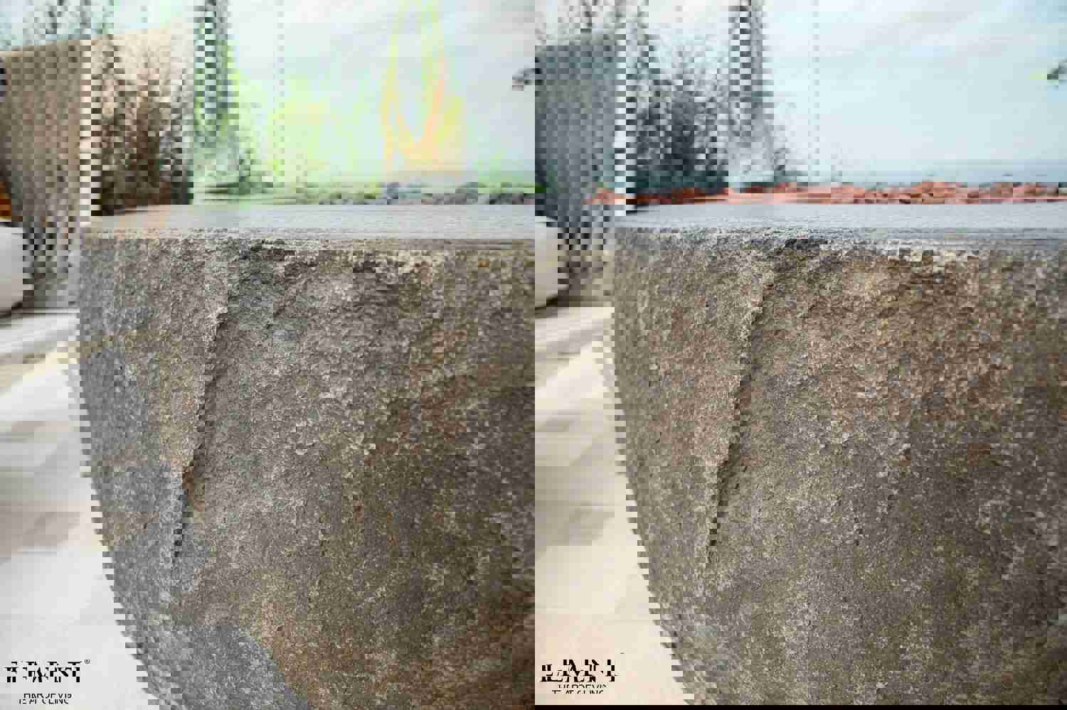 Boulder Natural Hard Rock Concrete Fire Pit Table