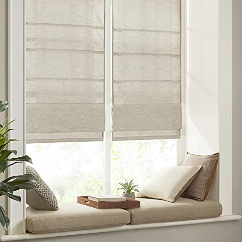 Madison Park Como Ivory Cordless Roman Shade - Room Darkening, Energy Efficient Window Treatment
