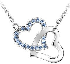 Free Shipping Wholesale Fashion Jewelry Double Heart Pendant Necklace with AAAA+ Rhinestone