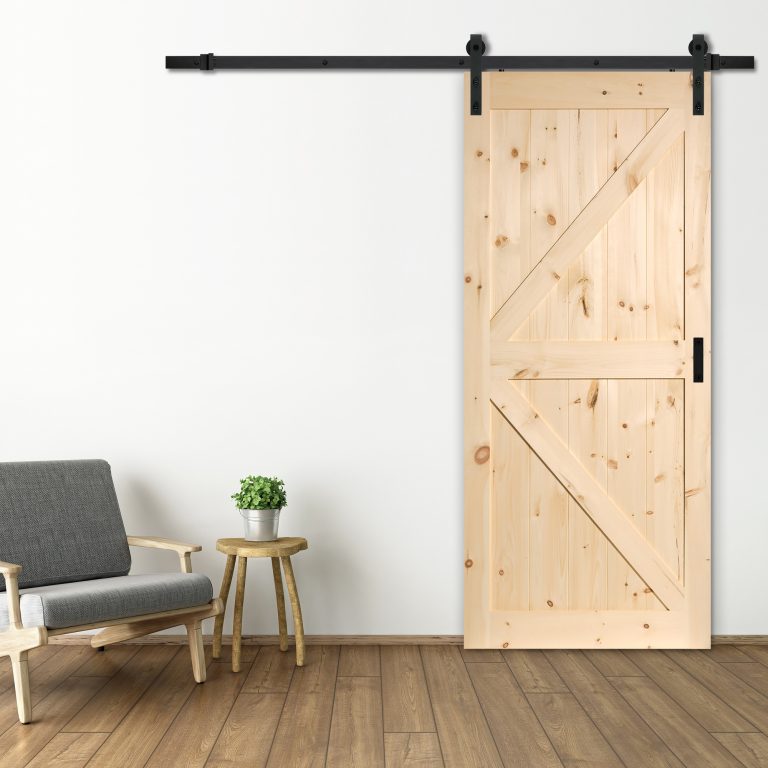 Renin Pine Barn Door (36 inch x 84 inch Kit) - Rustic Matte Black Hardware