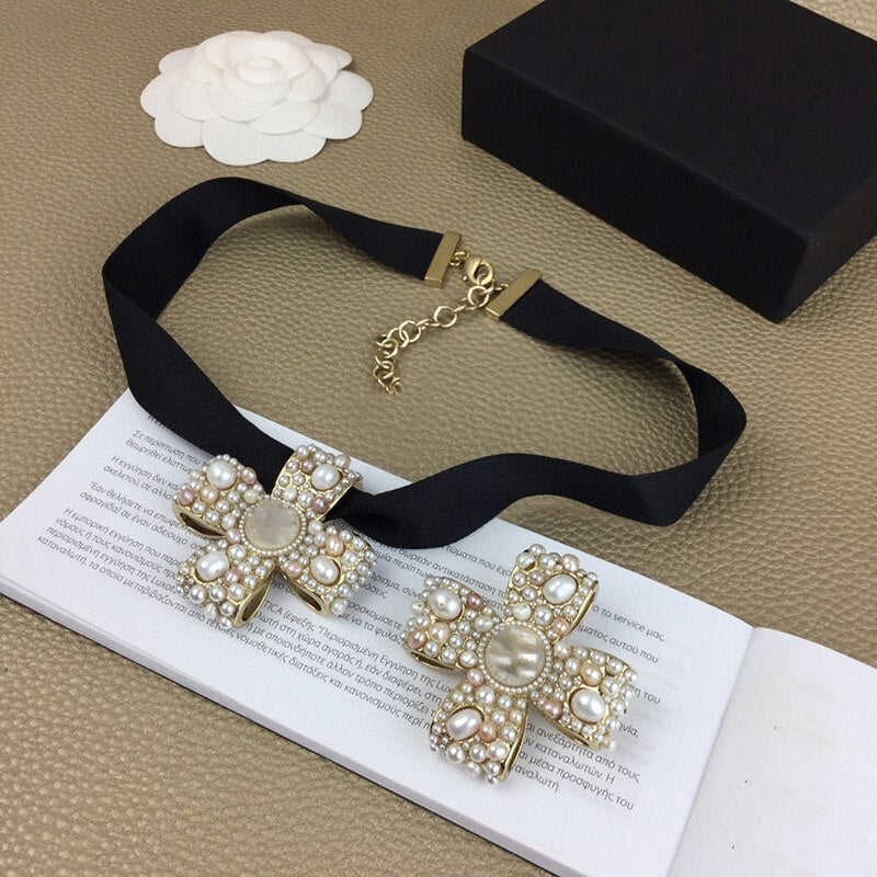 2021 Vintage Black Ribbon Chain Cross Pendant Choker Necklace for Women