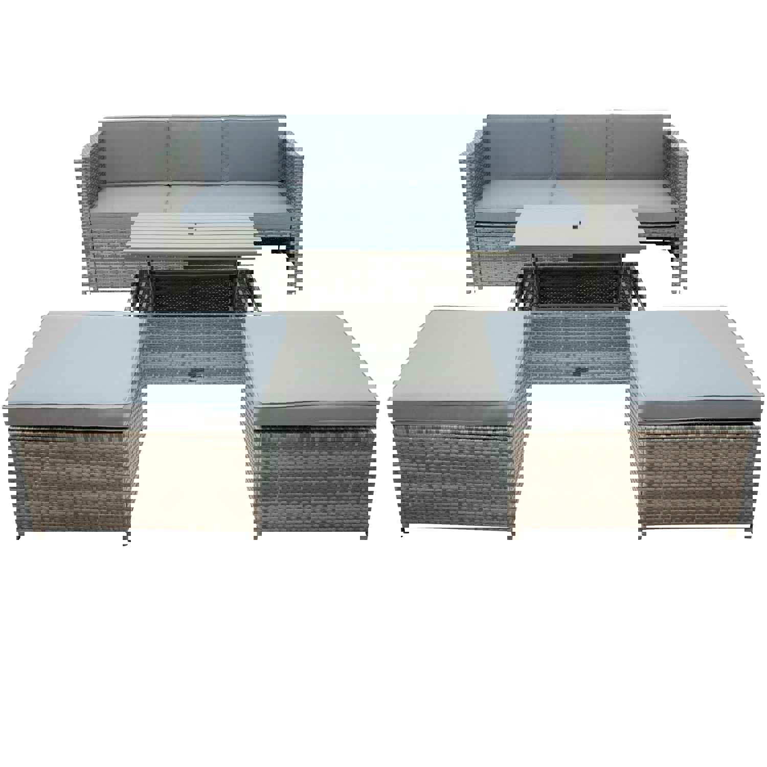 TOPMAX 4-piece Outdoor Backyard Patio Rattan Sofa Set, All-weather PE Wicker Sectional Furniture Set with Retractable Table, Gray