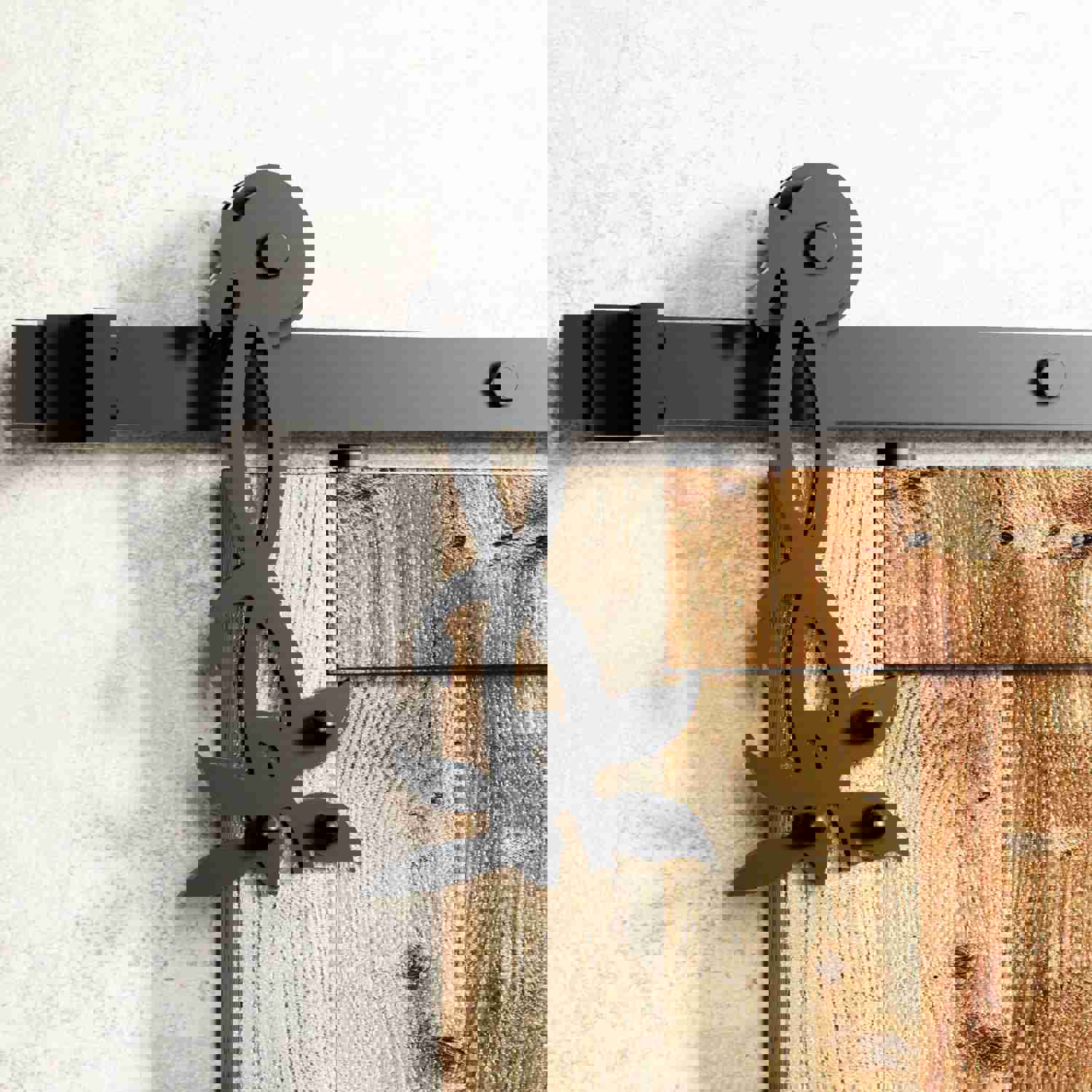 Non-Bypass Sliding Barn Door Hardware Kit with Flower Design Roller