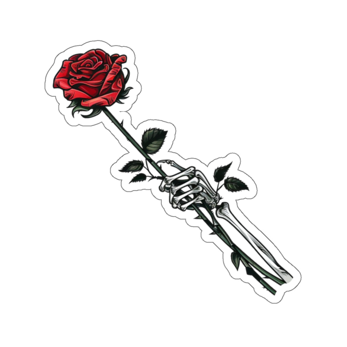 Skeleton Hand Red Rose Sticker - Skull Flower Tattoo Decal for Phone, Laptop, and More