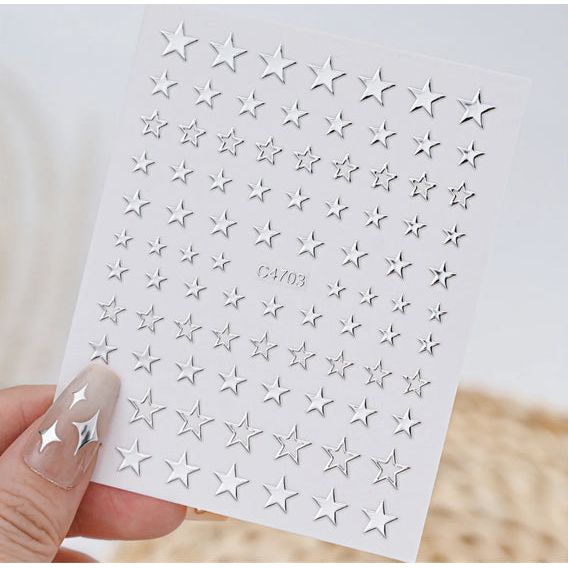 Five Pieces 3D Mix Shape Silver Nail Art Decoration Stickers