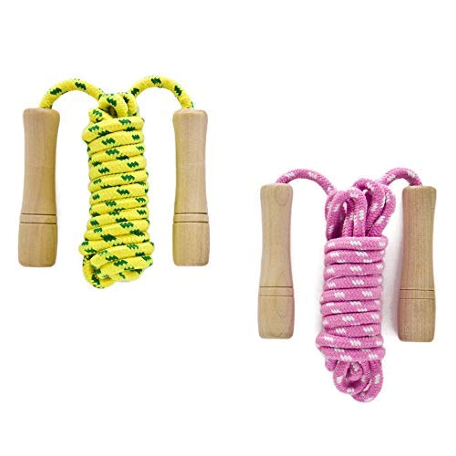 Homello Cotton Jump Rope for Kids - Wooden Handle, Adjustable, Pack of 2 (Yellow+Pink)