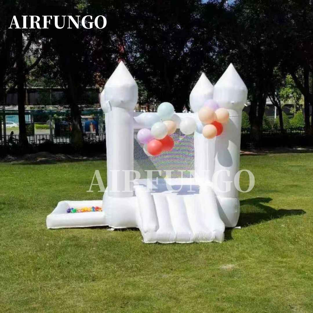 Used Soft Play Inflatable White Bounce House With Slide and Ball Pit