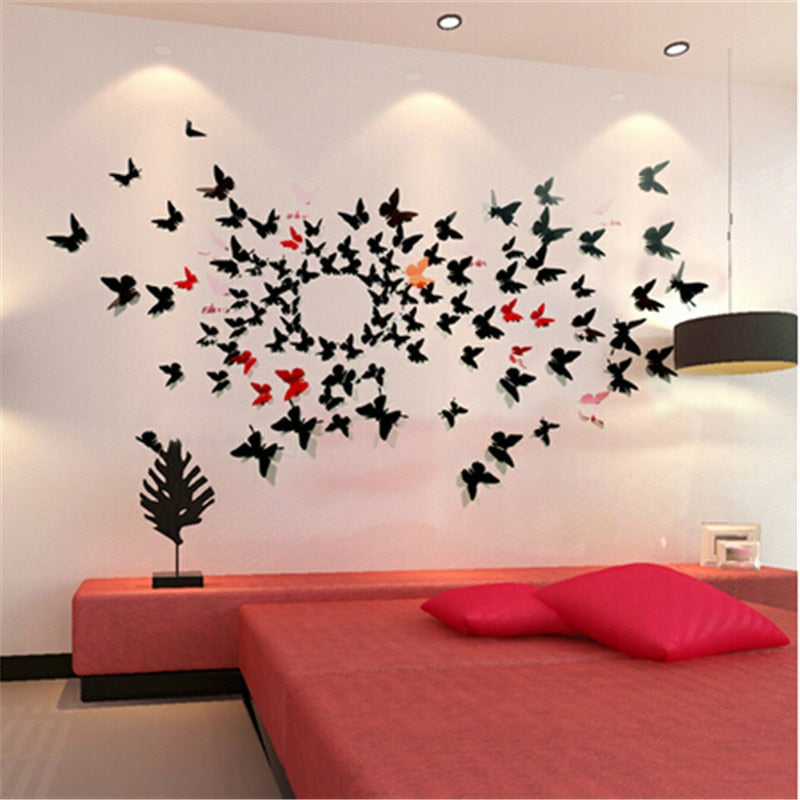 Qfdian 24Pcs/Lot PVC 3D DIY Butterfly Wall Stickers for Home Decor
