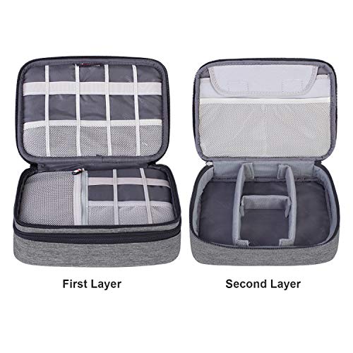 BUBM Double Layer Electronic Organizer for Travel Gadgets (Medium, Denim Gray)