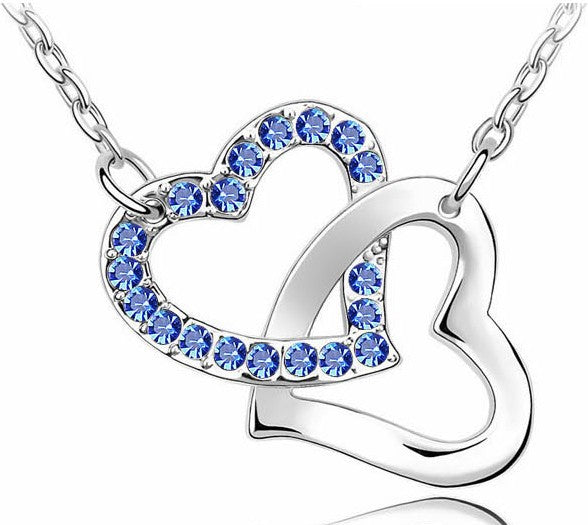 Free Shipping Wholesale Fashion Jewelry Double Heart Pendant Necklace with AAAA+ Rhinestone