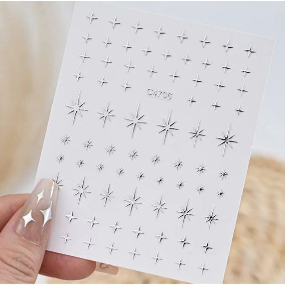 Five Pieces 3D Mix Shape Silver Nail Art Decoration Stickers