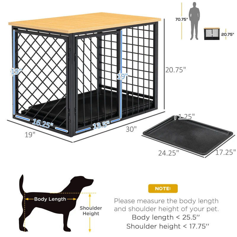 PawHut Heavy Duty Dog Crate Furniture with Removable Tray, Indoor Kennel End Table for Small Medium Dogs, Black