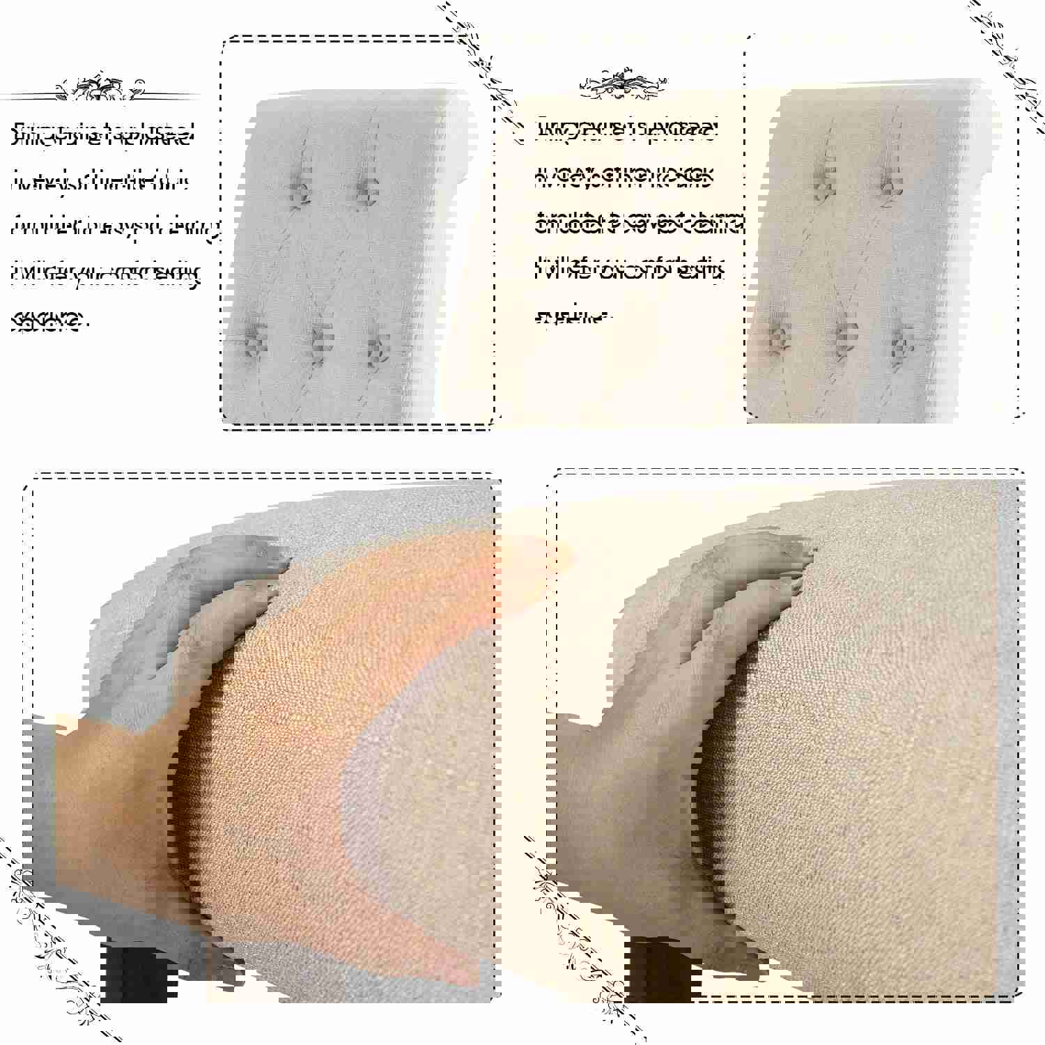 Beige Tufted Dining Chairs Set of 2, Upholstered High Back Padded Dining Chairs with Solid Wood Legs